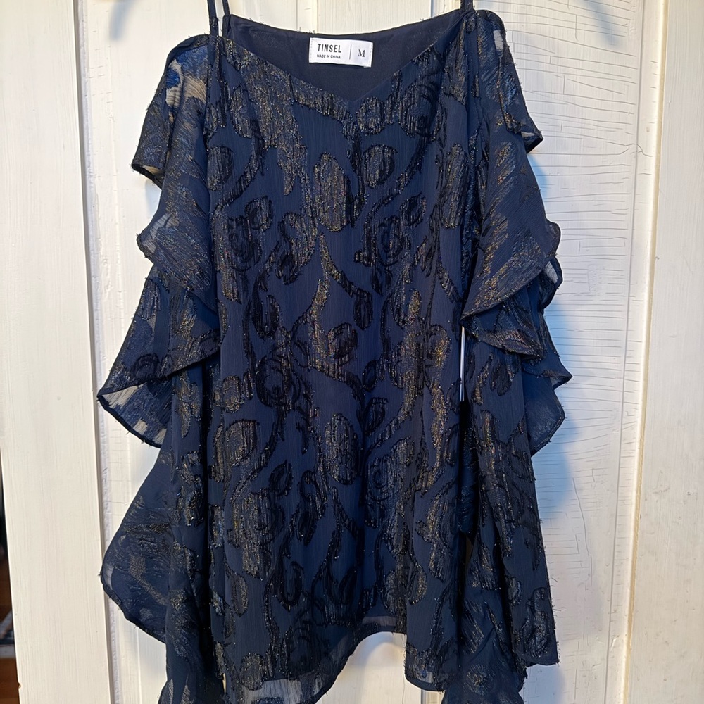 Tinsel Women's Elegant Navy and Gold Blouse